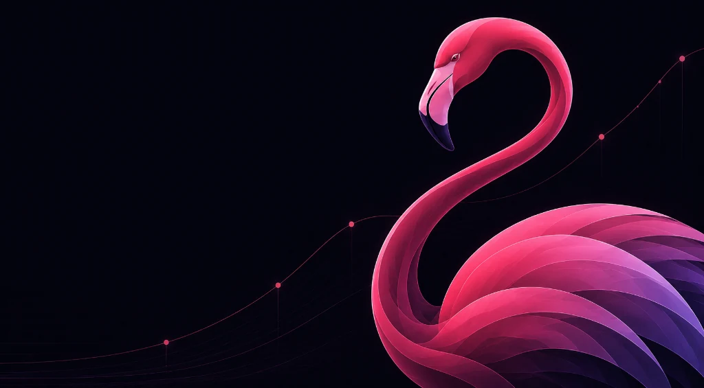 Deciphire flamingo curved over a climbing data curve